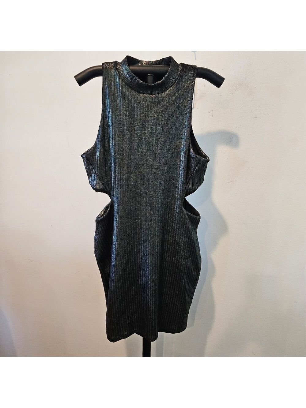TOPSHOP Women's Metallic Bodycon Sleeveless Mini Dress With Waist Cutouts, 10